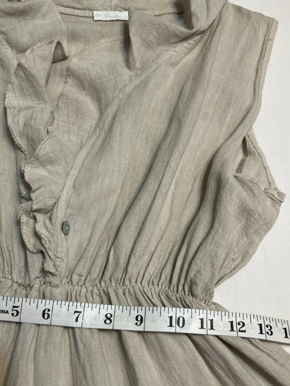 I Love Linen Italy 100% Linen Tiered Sleeveless Dress Beige Boho Size L Summer - Picture 6 of 7